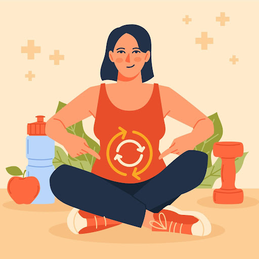 graphic of woman pointing to gut with rotating arrows gut health myths arnot health 